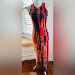 NWOT Vibrant Tie-Dye Maxi Dress in Orange, Navy & Red